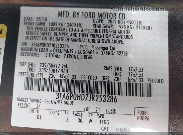 3FA6P0HD7JR253286 2018 FORD FUSION Brown Engine compartment view