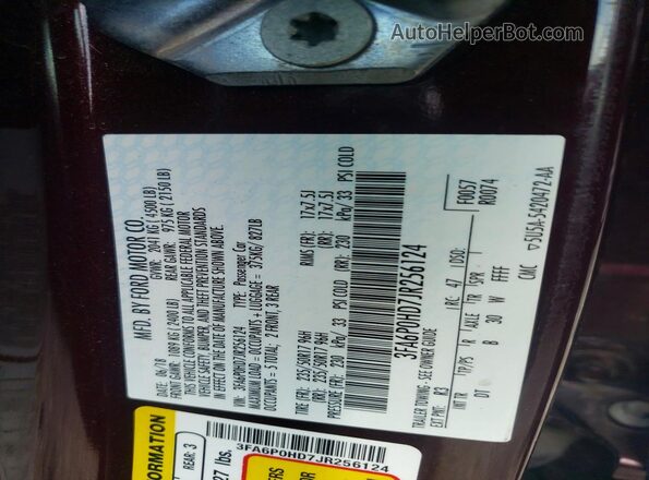 3FA6P0HD7JR256124 2018 FORD FUSION Maroon Widok komory silnika