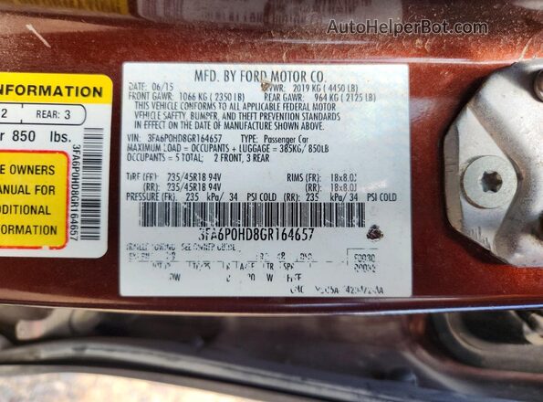 3FA6P0HD8GR164657 2016 FORD FUSION Burgundy VIN sticker view