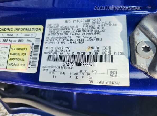 3FA6P0HD8GR385711 2016 FORD FUSION Blue ძრავის განყოფილების ხედი