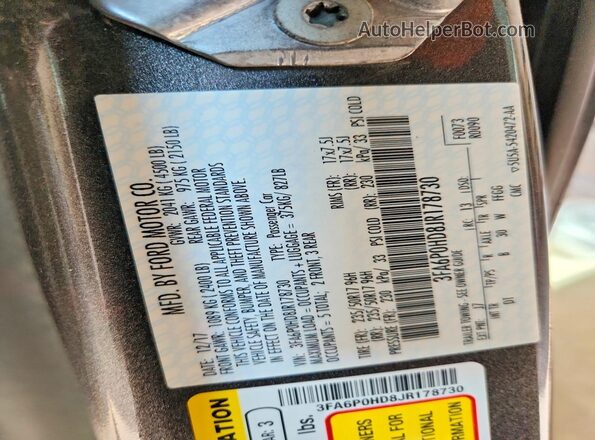 3FA6P0HD8JR178730 2018 FORD FUSION Gray Widok komory silnika
