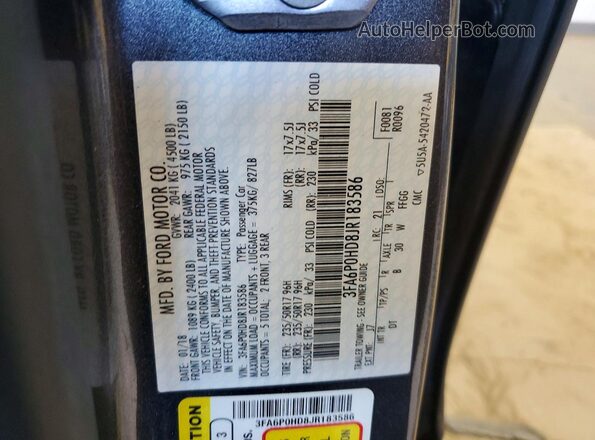 3FA6P0HD8JR183586 2018 FORD FUSION Gray Vista del compartimento del motor