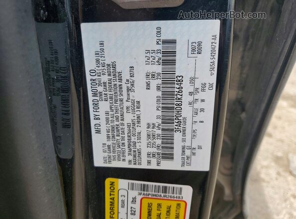 3FA6P0HD8JR266483 2018 FORD FUSION Black Engine compartment view
