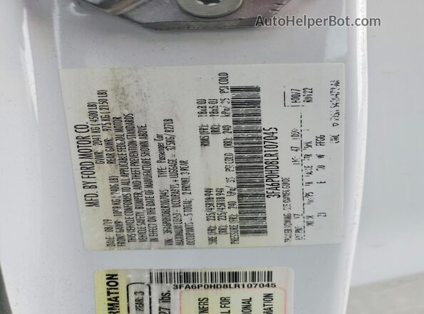 3FA6P0HD8LR107045 2020 FORD FUSION White VIN կոդի պիտակի տեսք