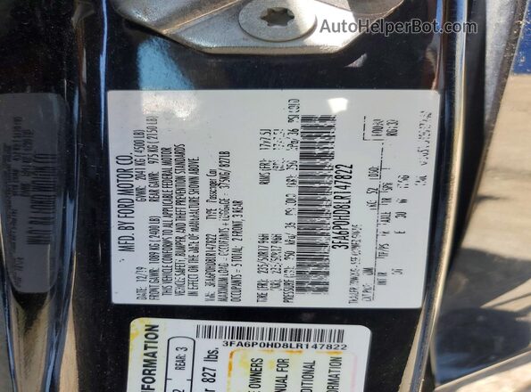 3FA6P0HD8LR147822 2020 FORD FUSION Black Вид підкапотного простору