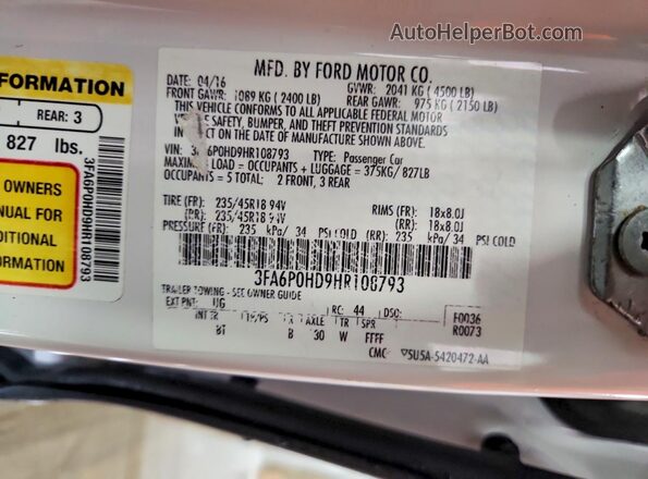 3FA6P0HD9HR108793 2017 FORD FUSION White Շարժիչի բաժամունքի տեսք