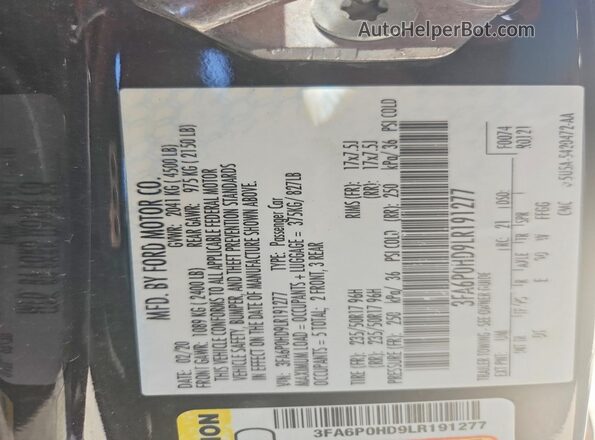 3FA6P0HD9LR191277 2020 FORD FUSION Black Вид підкапотного простору