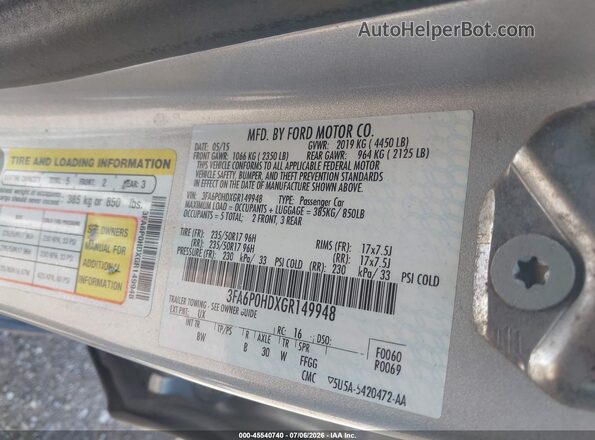 3FA6P0HDXGR149948 2016 FORD FUSION Серебряный Вид подкапотного пространства