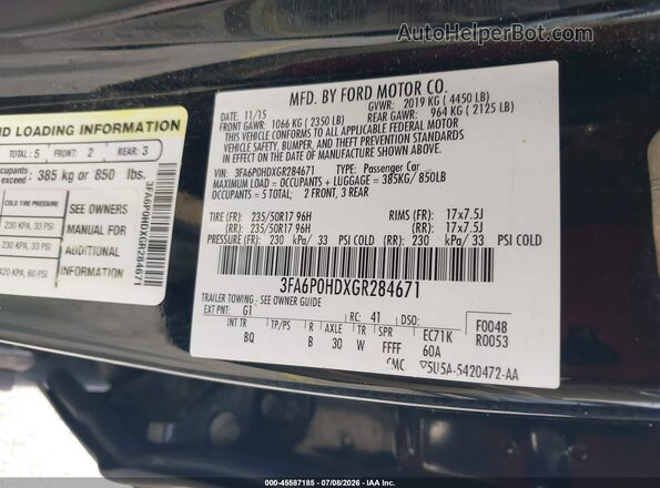 3FA6P0HDXGR284671 2016 FORD FUSION Black ძრავის განყოფილების ხედი