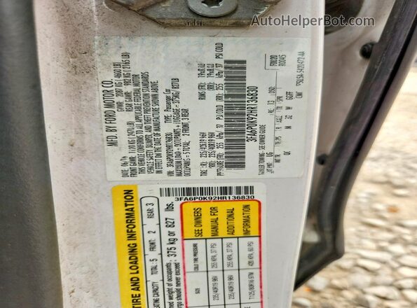 3FA6P0K92HR136830 2017 FORD FUSION White ძრავის განყოფილების ხედი
