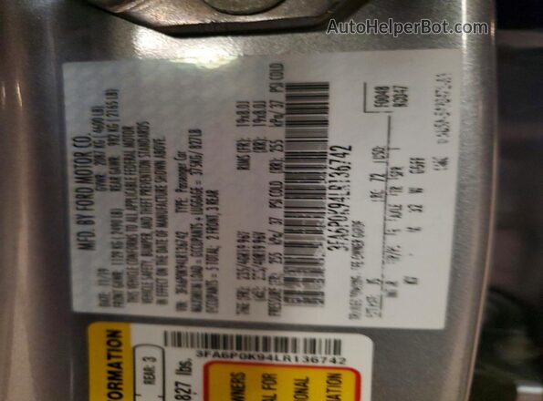 3FA6P0K94LR136742 2026 FORD FUSION Gray Vista del compartimento del motor