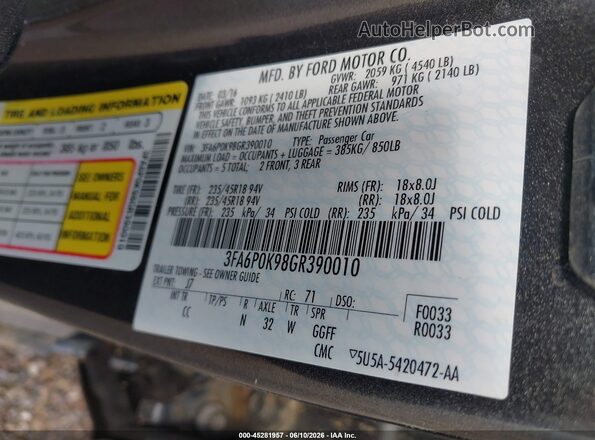 3FA6P0K98GR390010 2016 FORD FUSION Gray Вид підкапотного простору