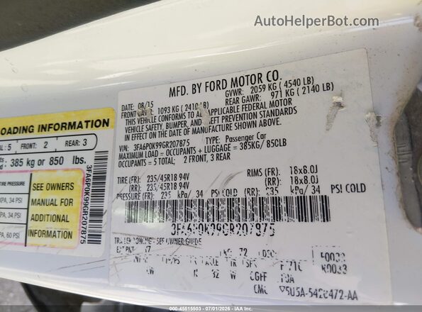 3FA6P0K99GR207875 2016 FORD FUSION Белый Вид подкапотного пространства