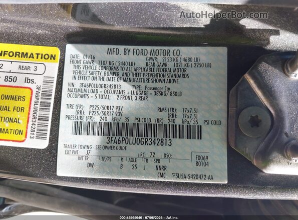 3FA6P0LU0GR342813 2016 FORD FUSION HYBRID Gray Շարժիչի բաժամունքի տեսք