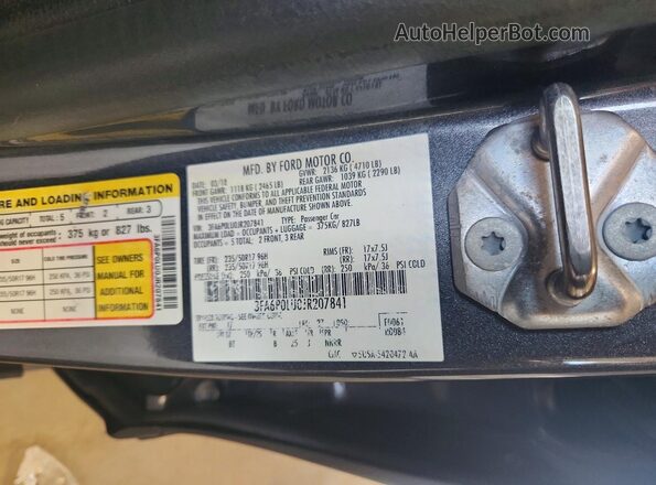 3FA6P0LU0JR207841 2018 FORD FUSION Gray Вид наклейки з VIN-кодом