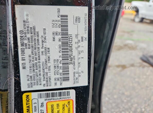3FA6P0LU0JR242251 2018 FORD FUSION Black Engine compartment view