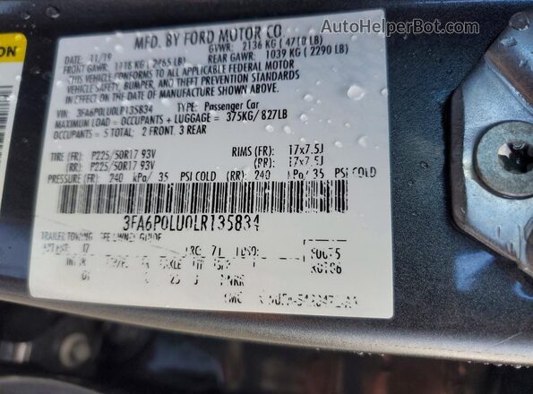 3FA6P0LU0LR135834 2020 FORD FUSION Charcoal Շարժիչի բաժամունքի տեսք