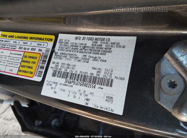 3FA6P0LU1GR403554 2016 FORD FUSION HYBRID Gray Engine compartment view