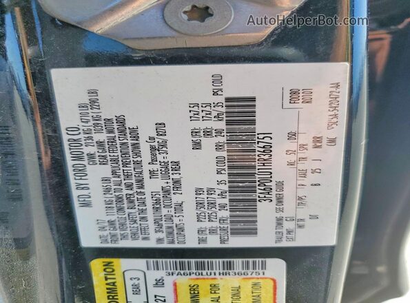 3FA6P0LU1HR366751 2017 FORD FUSION Black VIN կոդի պիտակի տեսք