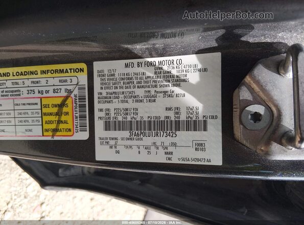3FA6P0LU1JR173425 2018 FORD FUSION HYBRID Черный Вид подкапотного пространства