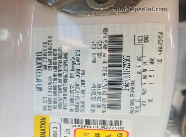 3FA6P0LU1JR227502 2018 FORD FUSION Белый Вид подкапотного пространства