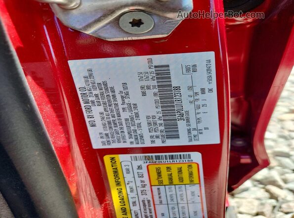 3FA6P0LU1LR123188 2020 FORD FUSION Red ძრავის განყოფილების ხედი