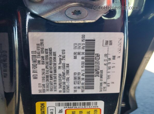 3FA6P0LU1LR142369 2020 FORD FUSION Black Engine compartment view