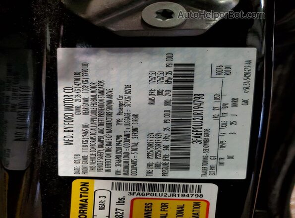 3FA6P0LU2JR194798 2018 FORD FUSION Черный Вид подкапотного пространства