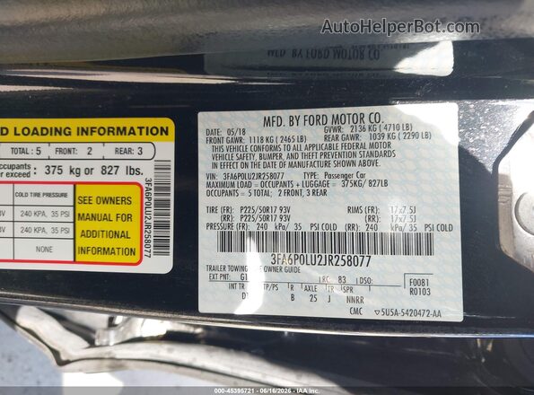 3FA6P0LU2JR258077 2018 FORD FUSION HYBRID Black Շարժիչի բաժամունքի տեսք