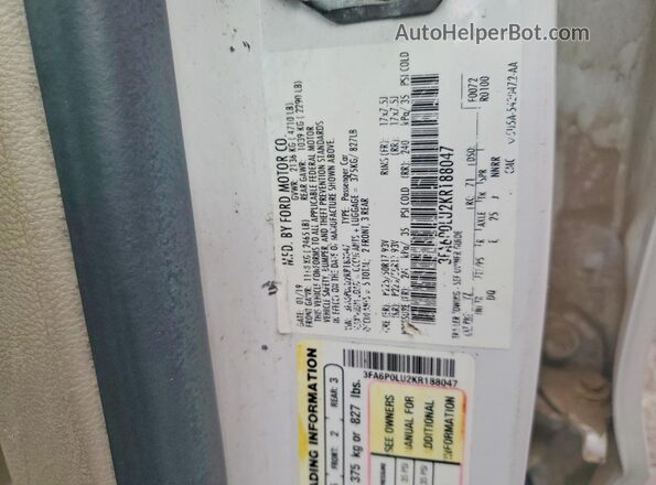 3FA6P0LU2KR188047 2019 FORD FUSION White Շարժիչի բաժամունքի տեսք