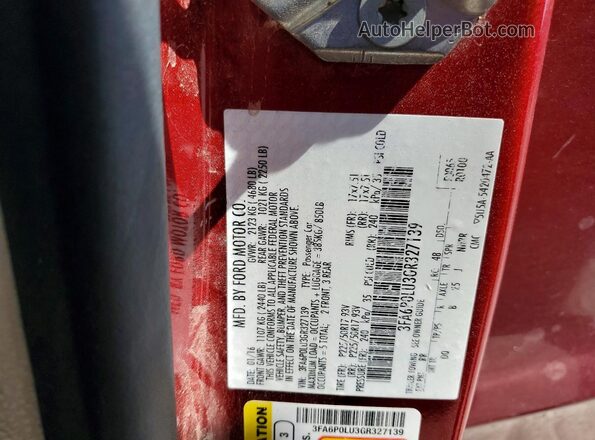 3FA6P0LU3GR327139 2016 FORD FUSION Темно-бордовый Вид подкапотного пространства