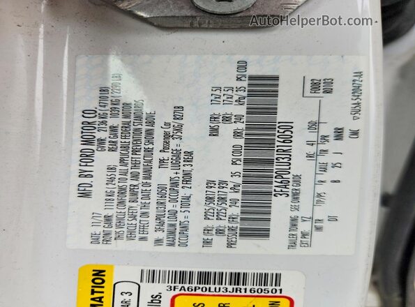 3FA6P0LU3JR160501 2018 FORD FUSION Белый Вид подкапотного пространства