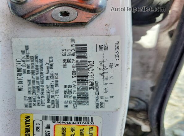 3FA6P0LU3JR174902 2018 FORD FUSION White Engine compartment view