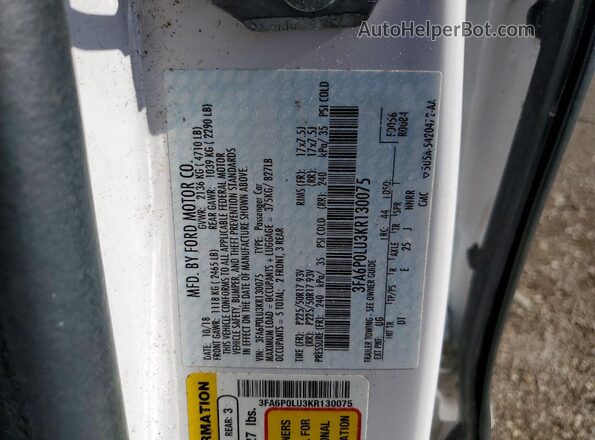 3FA6P0LU3KR130075 2019 FORD FUSION White Շարժիչի բաժամունքի տեսք