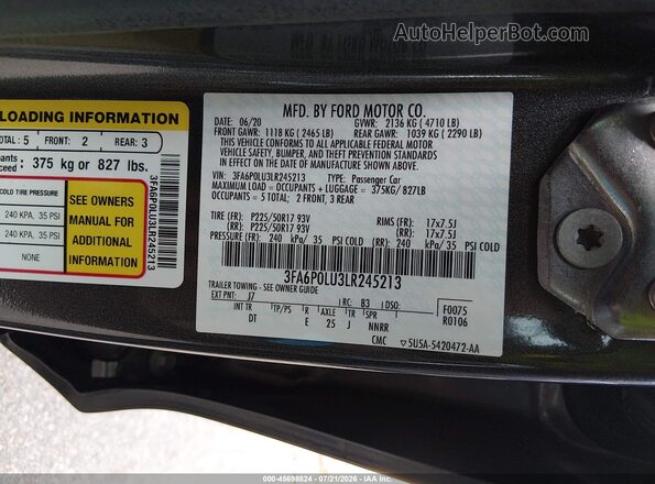 3FA6P0LU3LR245213 2020 FORD FUSION Gray ძრავის განყოფილების ხედი