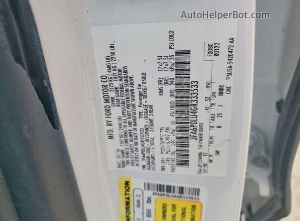 3FA6P0LU4GR333533 2016 FORD FUSION White ძრავის განყოფილების ხედი