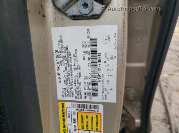 3FA6P0LU4HR100348 2017 FORD FUSION Tan Շարժիչի բաժամունքի տեսք