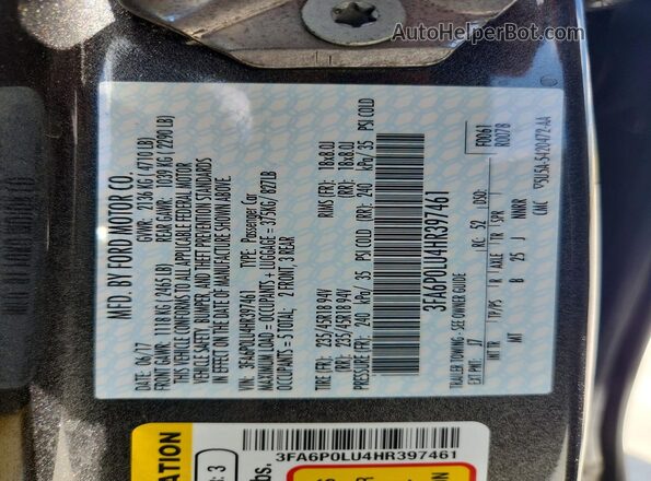 3FA6P0LU4HR397461 2017 FORD FUSION Charcoal ძრავის განყოფილების ხედი