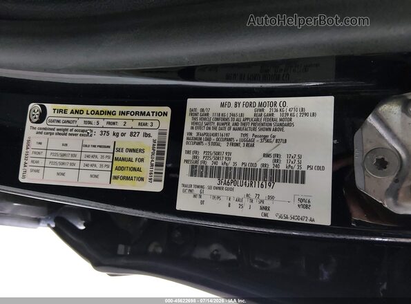 3FA6P0LU4JR116197 2018 FORD FUSION HYBRID Black Շարժիչի բաժամունքի տեսք