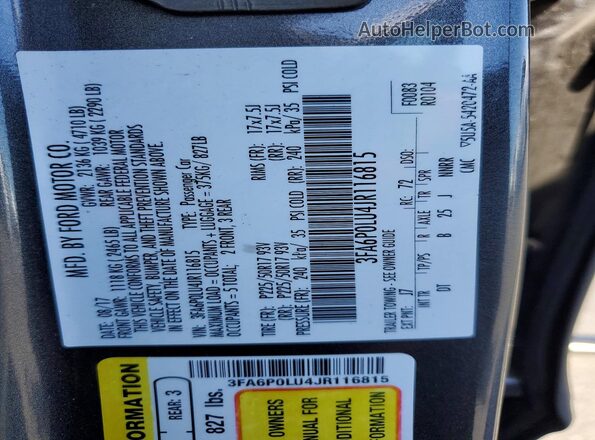 3FA6P0LU4JR116815 2018 FORD FUSION Gray ძრავის განყოფილების ხედი