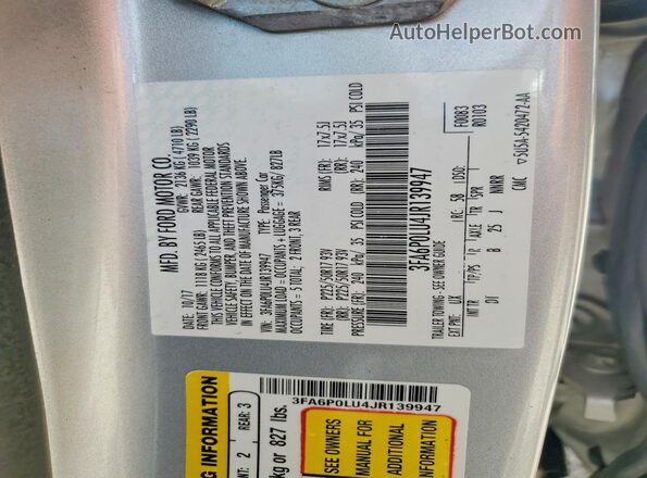 3FA6P0LU4JR139947 2018 FORD FUSION Silver Вид підкапотного простору