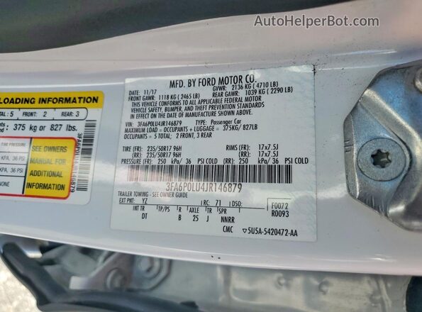 3FA6P0LU4JR146879 2018 FORD FUSION White ძრავის განყოფილების ხედი