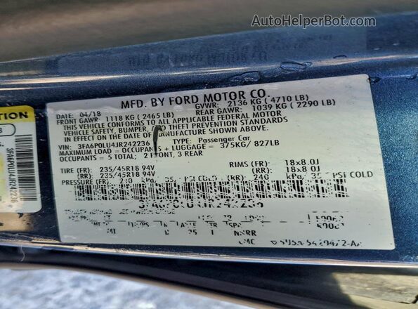 3FA6P0LU4JR242236 2018 FORD FUSION Blue Widok komory silnika