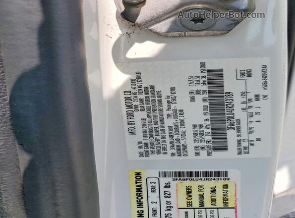 3FA6P0LU4JR243189 2018 FORD FUSION White Вид підкапотного простору