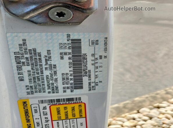 3FA6P0LU4LR238934 2020 FORD FUSION Белый Вид наклейки с VIN-кодом