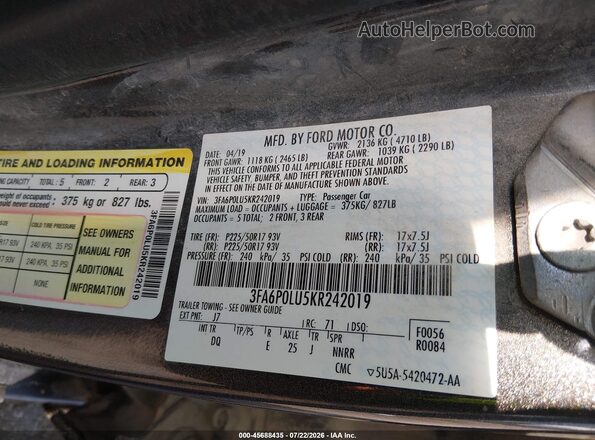 3FA6P0LU5KR242019 2019 FORD FUSION HYBRID Beige Widok komory silnika