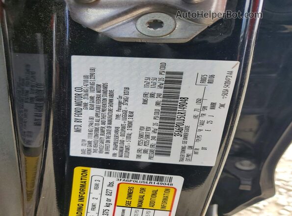 3FA6P0LU5LR149048 2020 FORD FUSION Black Vista del compartimento del motor