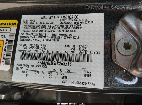 3FA6P0LU5LR263518 2020 FORD FUSION Серый Вид подкапотного пространства