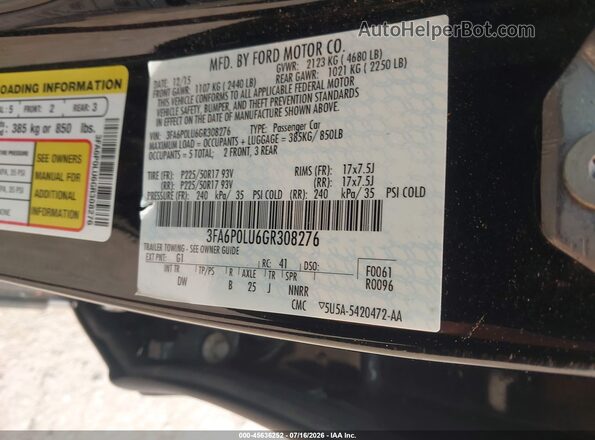 3FA6P0LU6GR308276 2016 FORD FUSION HYBRID Black Widok komory silnika