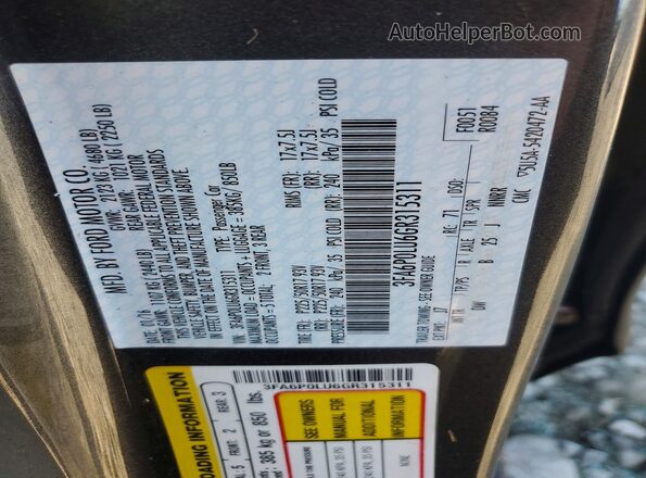 3FA6P0LU6GR315311 2016 FORD FUSION Gray Вид підкапотного простору